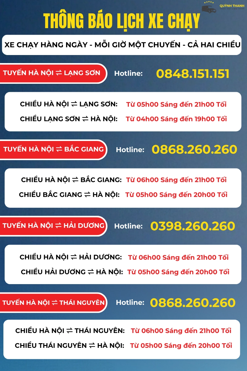 Khung giờ chạy xe và lịch hoạt động